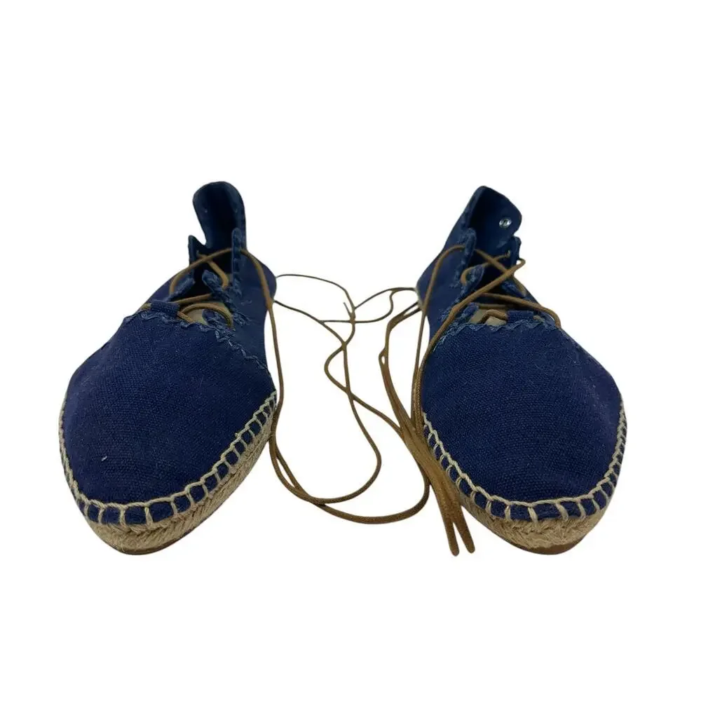 Tory Burch Sonoma Gillie Espadrille Navy Blue Canvas Lace Up Flats Size US‎ 7